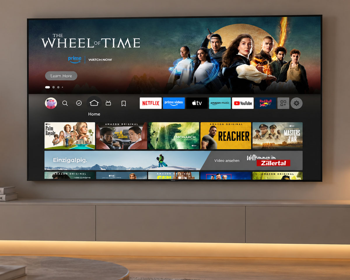 Amazon Fire TV Startbildschirm mit Werbebanner für Einzigartig