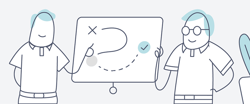 Illustration Beratung & Strategie: Team plant am Whiteboard