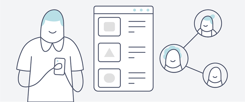 Illustration Plattform & Kanäle: Person vor digitalen Oberflächen