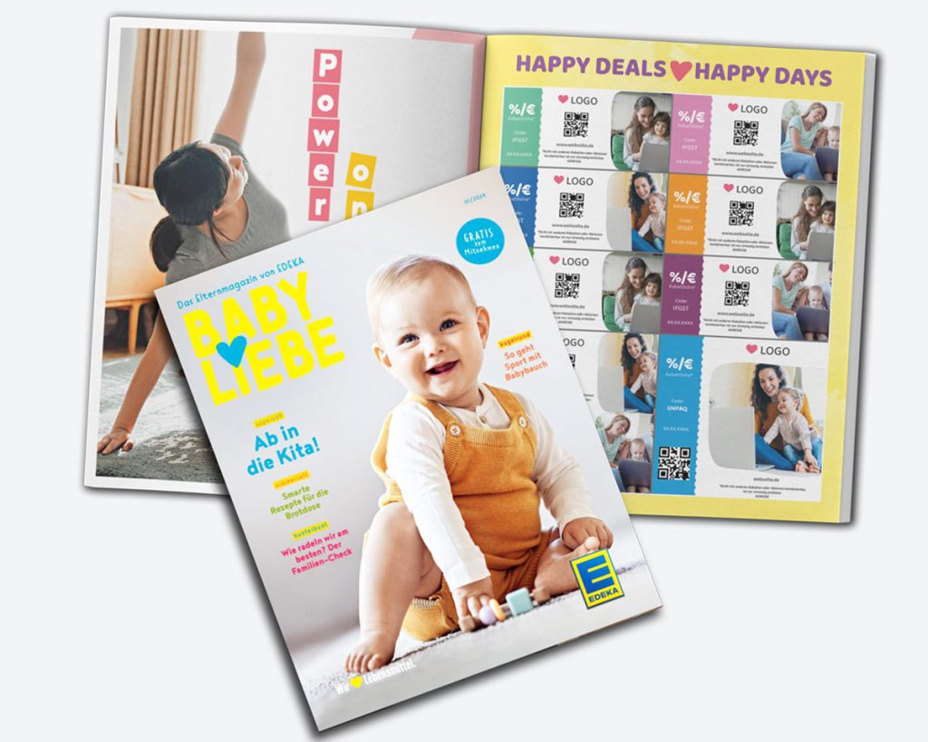 Gutscheinheft „Babyliebe“ mit aufgeschlagener Coupon-Seite